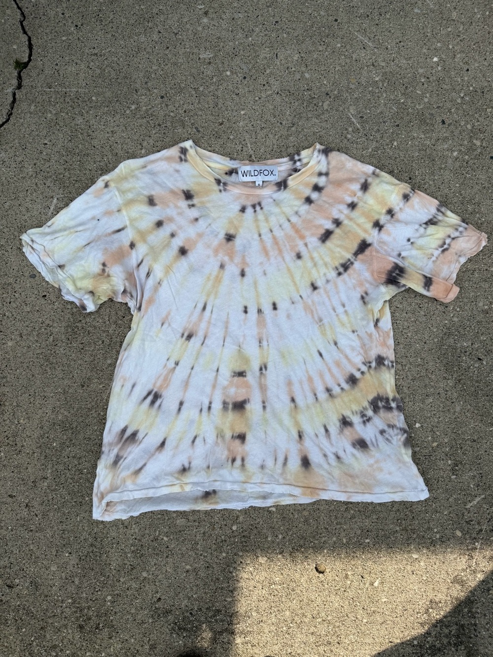 Wildfox Kids Short Sleeve Tie-Dye Tee in Yellow, Peach & Gray